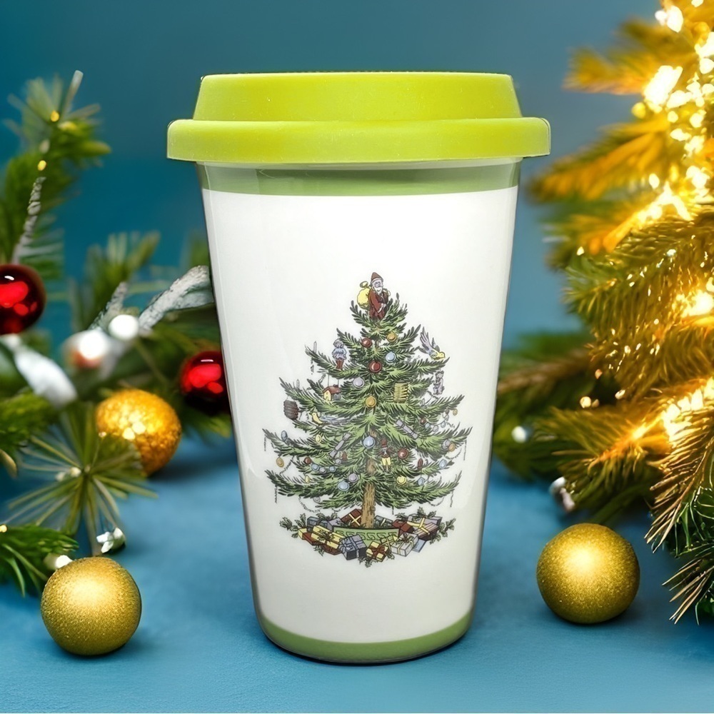 Christmas Tree Spode Travel Mug with Silicone Lid 11oz 320ML